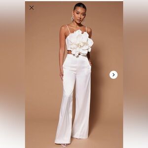 Floral Wide-Leg Satin Pants - White bride bachelorette wedding